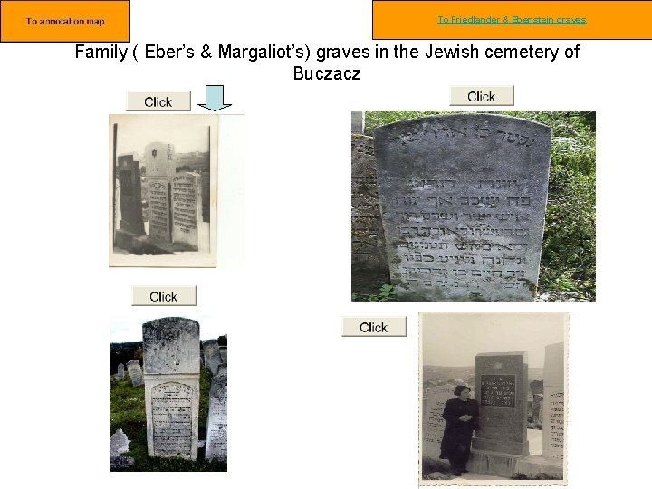 To Friedlander & Ebenstein graves Family ( Eber’s & Margaliot’s) graves in the Jewish