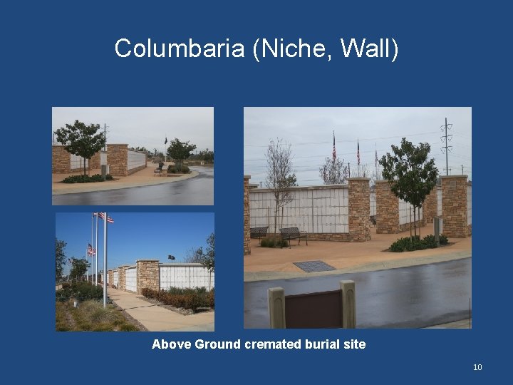 Columbaria (Niche, Wall) Above Ground cremated burial site 10 Columbaria (Niche, Wall) Above Ground cremated burial site 10