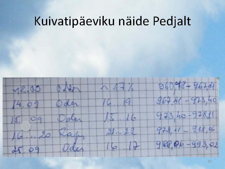 Kuivatipäeviku näide Pedjalt 19 Kuivatipäeviku näide Pedjalt 19