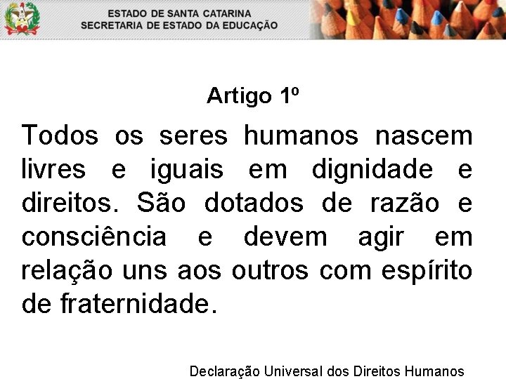 Artigo 1º Todos os seres humanos nascem livres e iguais em dignidade e direitos.