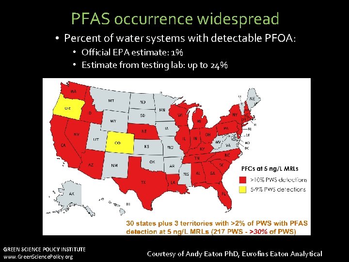 PFAS occurrence widespread • Percent of water systems with detectable PFOA: • Official EPA
