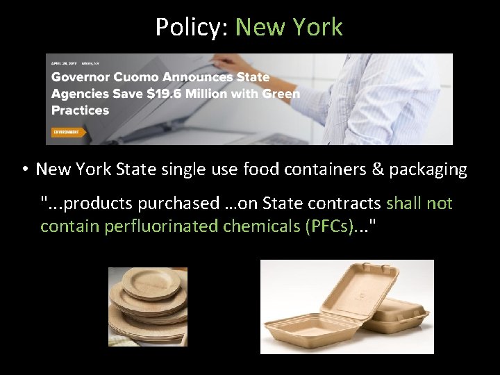 Policy: New York • New York State single use food containers & packaging ".