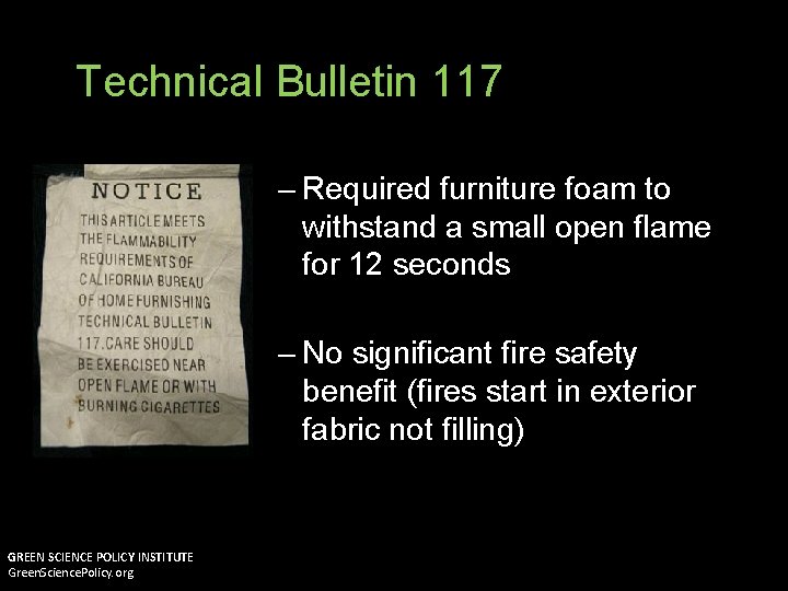 Technical Bulletin 117 – Required furniture foam to withstand a small open flame for