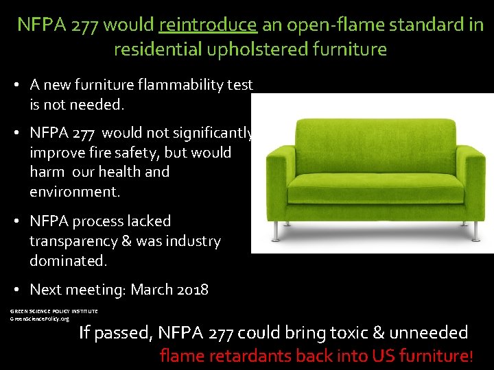 NFPA 277 would reintroduce an open-flame standard in residential upholstered furniture • A new