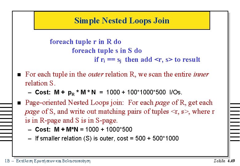 Simple Nested Loops Join foreach tuple r in R do foreach tuple s in