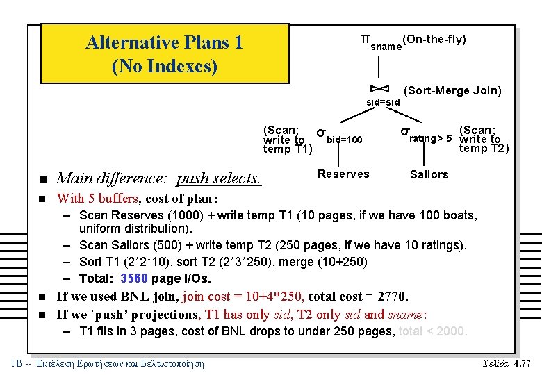 Alternative Plans 1 (No Indexes) sname sid=sid (Scan; write to temp T 1) n