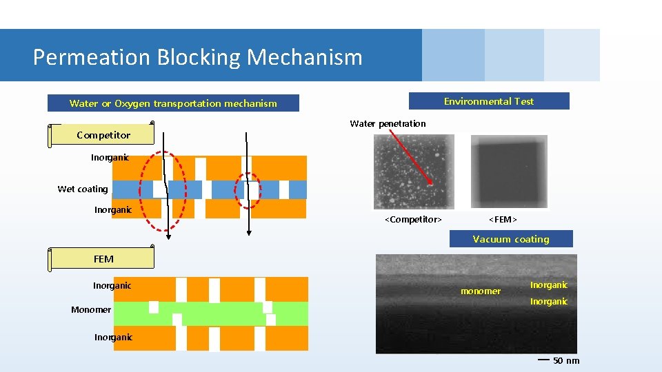 Permeation Blocking Mechanism Environmental Test Water or Oxygen transportation mechanism Water penetration Organic/Inorganic thin
