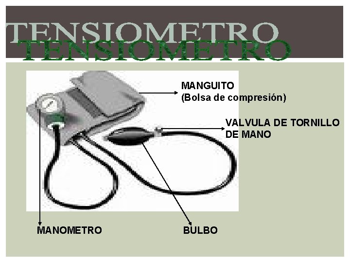 MANGUITO (Bolsa de compresión) VALVULA DE TORNILLO DE MANOMETRO BULBO 