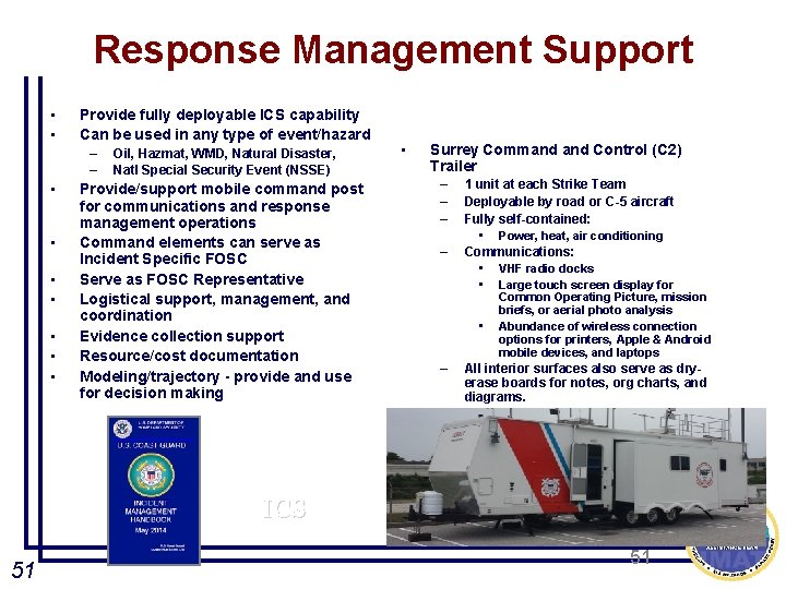 Response Management Support • • Provide fully deployable ICS capability Can be used in