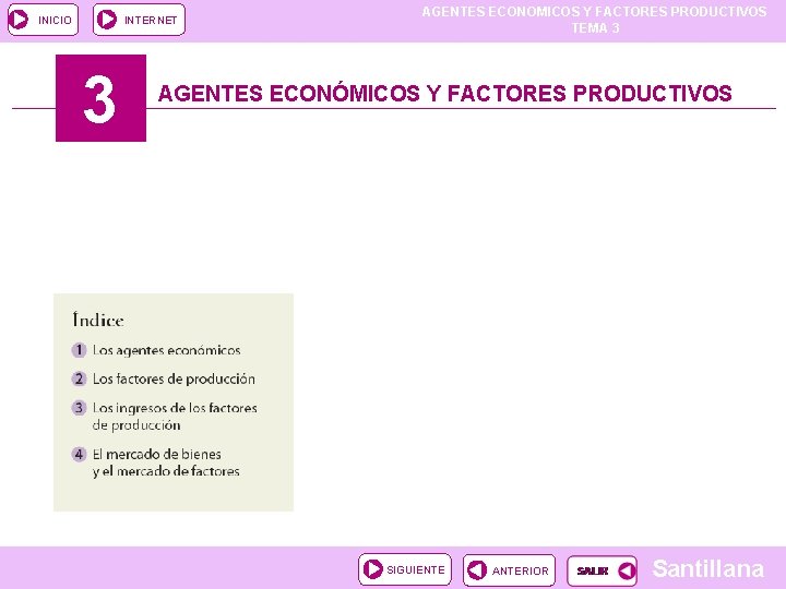 INICIO INTERNET 3 AGENTES ECONOMICOS Y FACTORES PRODUCTIVOS TEMA 3 AGENTES ECONÓMICOS Y FACTORES