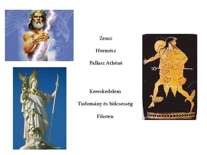 Zeusz Hermész Pallasz Athéné Kereskedelem Tudomány és bölcsesség Főisten 
