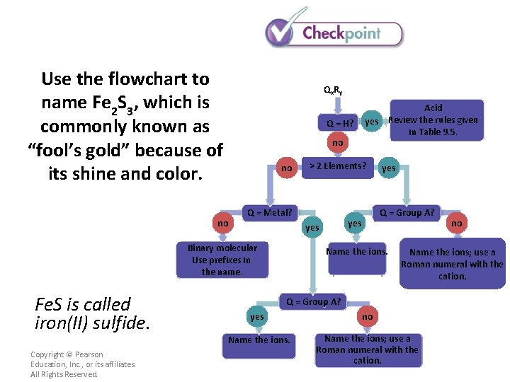 Use the flowchart to name Fe 2 S 3, which is commonly known as