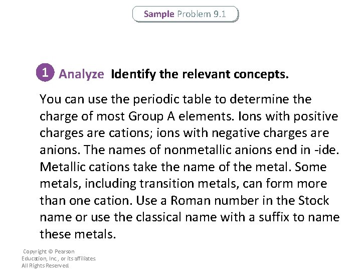 Sample Problem 9. 1 1 Analyze Identify the relevant concepts. You can use the