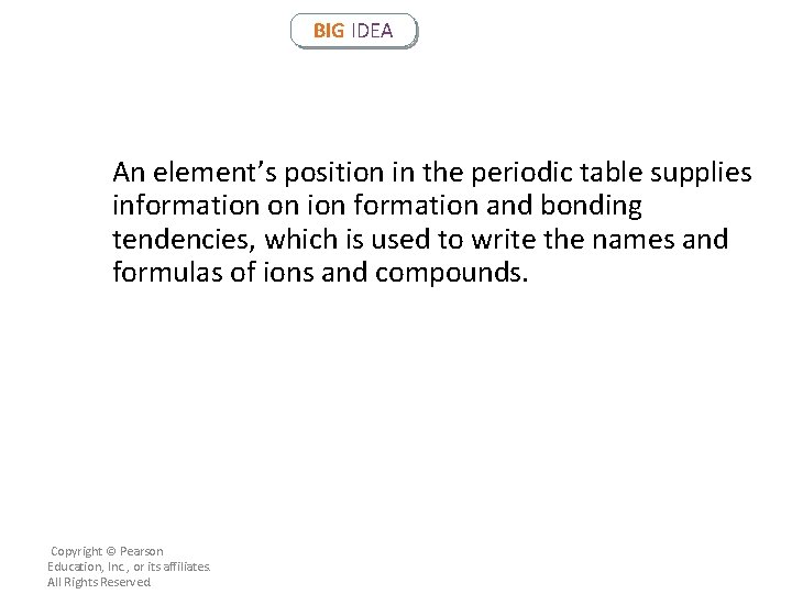 BIG IDEA An element’s position in the periodic table supplies information on ion formation