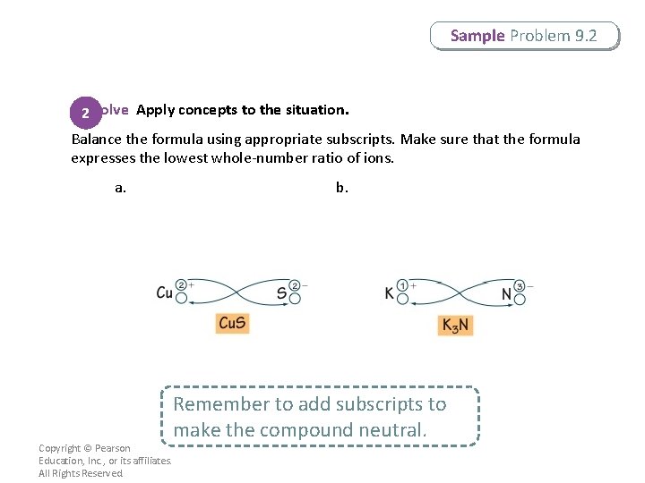 Sample Problem 9. 2 2 Solve Apply concepts to the situation. Balance the formula