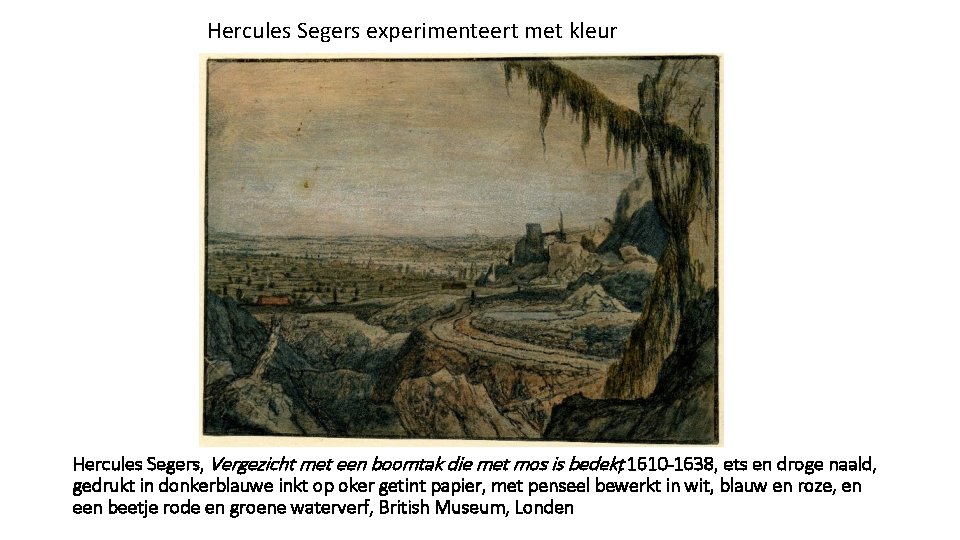 Hercules Segers experimenteert met kleur Hercules Segers, Vergezicht met een boomtak die met mos