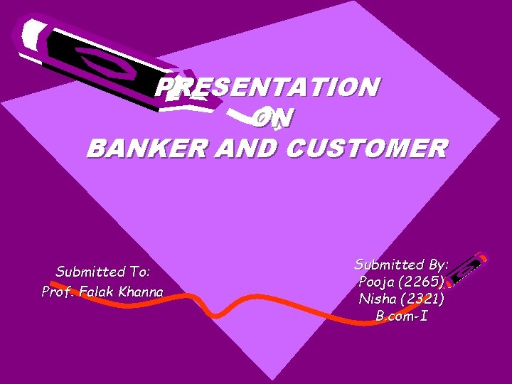 PRESENTATION ON BANKER AND CUSTOMER Submitted To: Prof. Falak Khanna Submitted By: Pooja (2265)