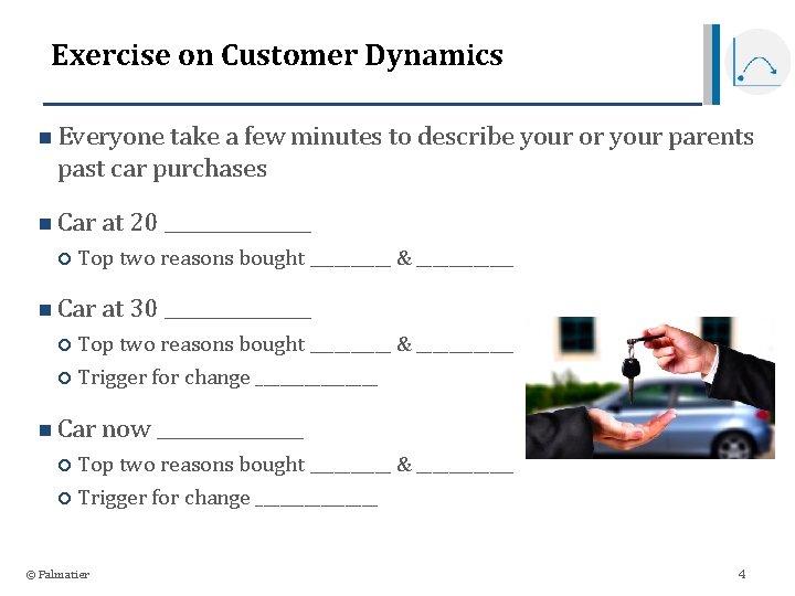 Exercise on Customer Dynamics n Everyone take a few minutes to describe your or