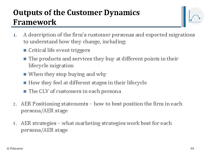 Outputs of the Customer Dynamics Framework A description of the firm’s customer personas and