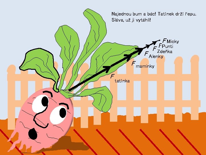 Najednou bum a bác! Tatínek drží řepu. Sláva, už ji vytáhli! F Micky FPunti Najednou bum a bác! Tatínek drží řepu. Sláva, už ji vytáhli! F Micky FPunti