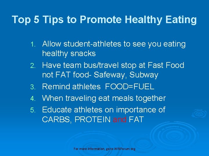 Top 5 Tips to Promote Healthy Eating 1. 2. 3. 4. 5. Allow student-athletes