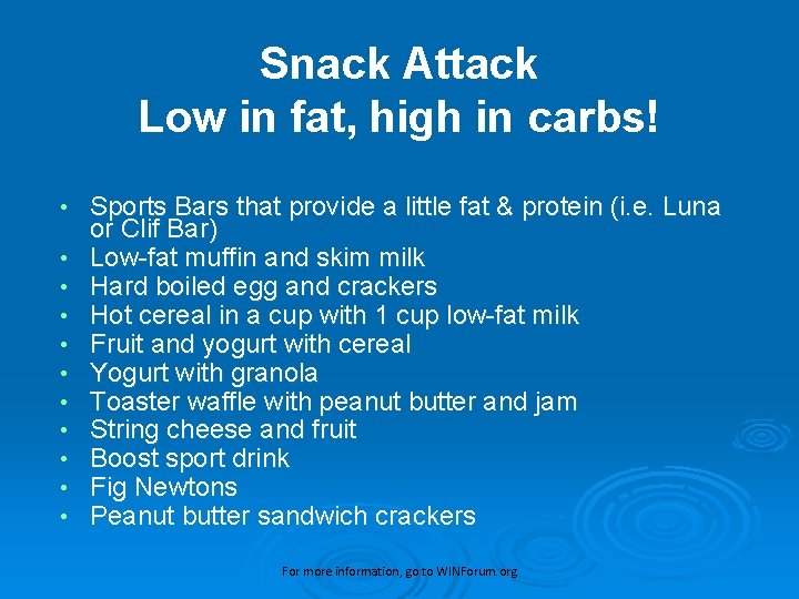 Snack Attack Low in fat, high in carbs! • • • Sports Bars that