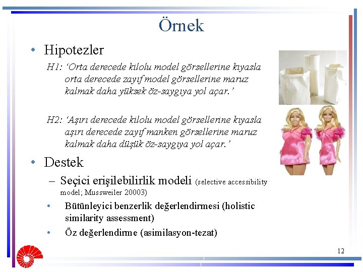 Örnek • Hipotezler H 1: ‘Orta derecede kilolu model görsellerine kıyasla orta derecede zayıf