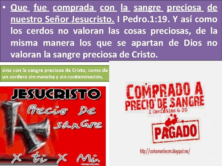  • Que fue comprada con la sangre preciosa de nuestro Señor Jesucristo. I