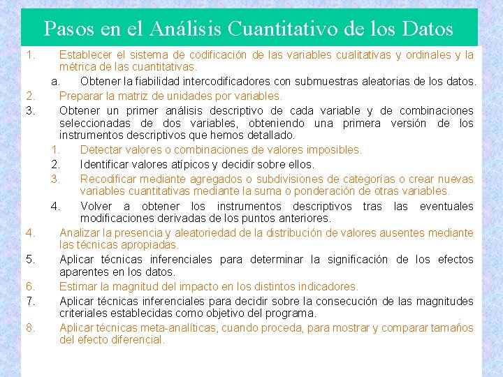 Pasos en el Análisis Cuantitativo de los Datos 1. 2. 3. 4. 5. 6. Pasos en el Análisis Cuantitativo de los Datos 1. 2. 3. 4. 5. 6.