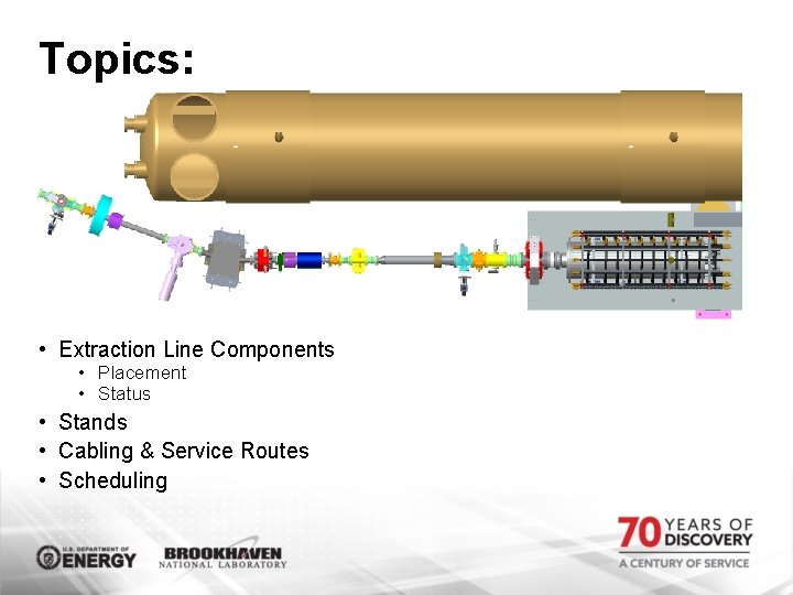 Topics: • Extraction Line Components • Placement • Status • Stands • Cabling &