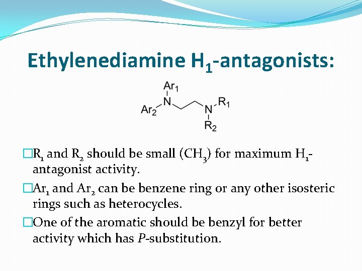 Ethylenediamine H 1 -antagonists: �R 1 and R 2 should be small (CH 3)