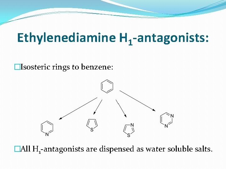 Ethylenediamine H 1 -antagonists: �Isosteric rings to benzene: �All H 1 -antagonists are dispensed