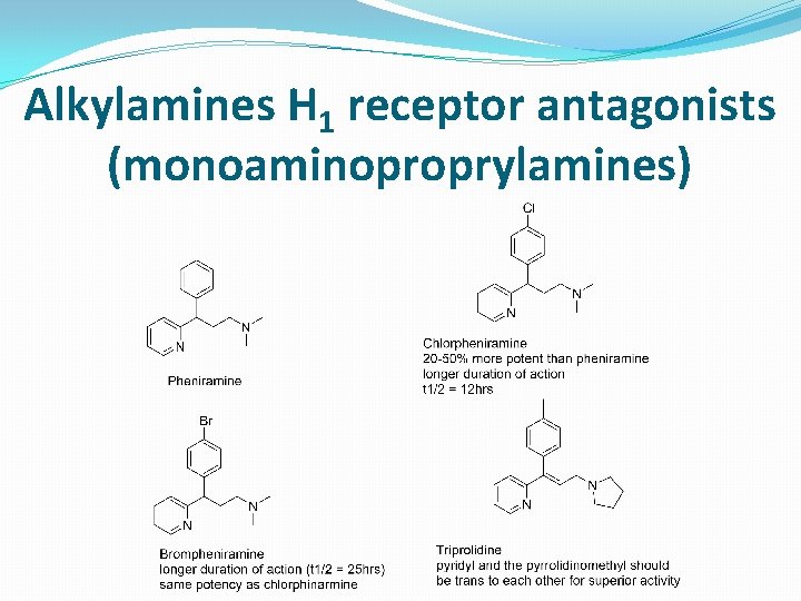 Alkylamines H 1 receptor antagonists (monoaminoproprylamines) 