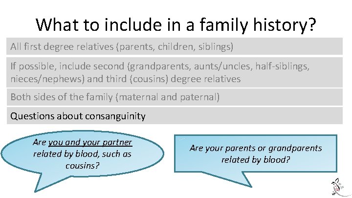 What to include in a family history? All first degree relatives (parents, children, siblings)