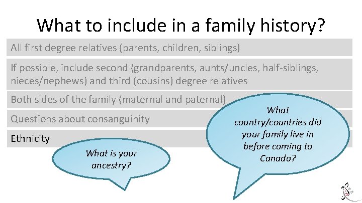 What to include in a family history? All first degree relatives (parents, children, siblings)