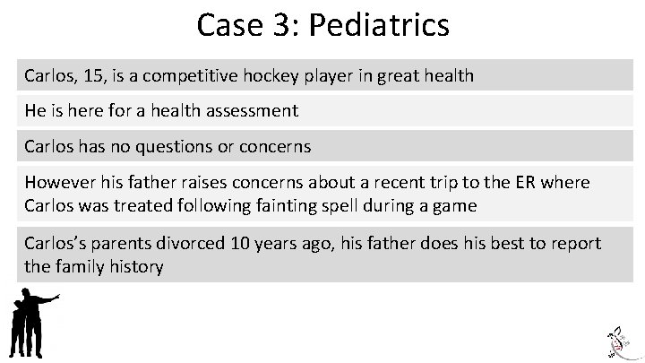 Case 3: Pediatrics Carlos, 15, is a competitive hockey player in great health He