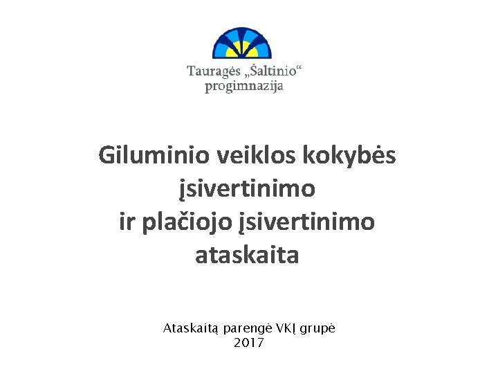 Giluminio veiklos kokybės įsivertinimo ir plačiojo įsivertinimo ataskaita Ataskaitą parengė VKĮ grupė 2017 