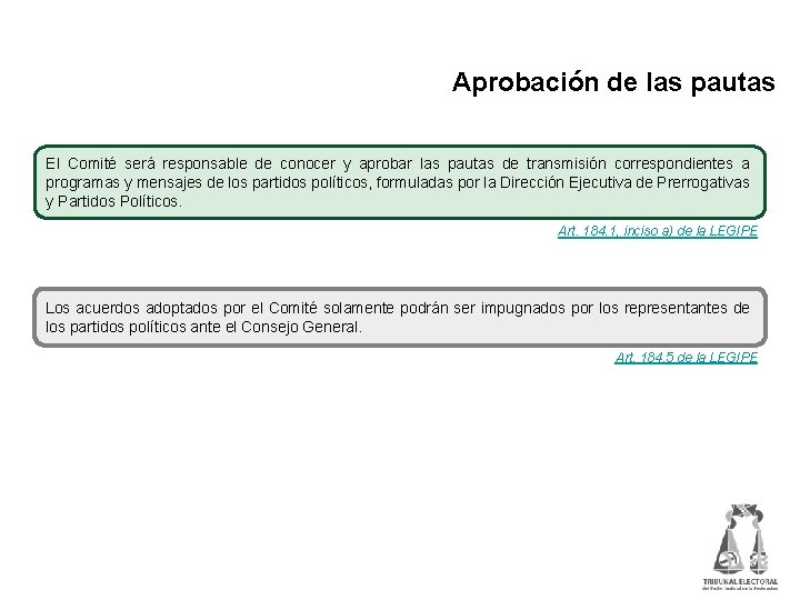 Aprobación de las pautas El Comité será responsable de conocer y aprobar las pautas