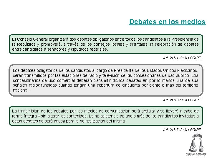 Debates en los medios El Consejo General organizará dos debates obligatorios entre todos los