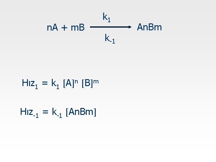 n. A + m. B Hız 1 = k 1 A n B m