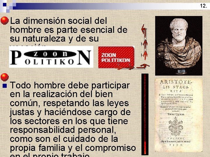 12. n La dimensión social del hombre es parte esencial de su naturaleza y