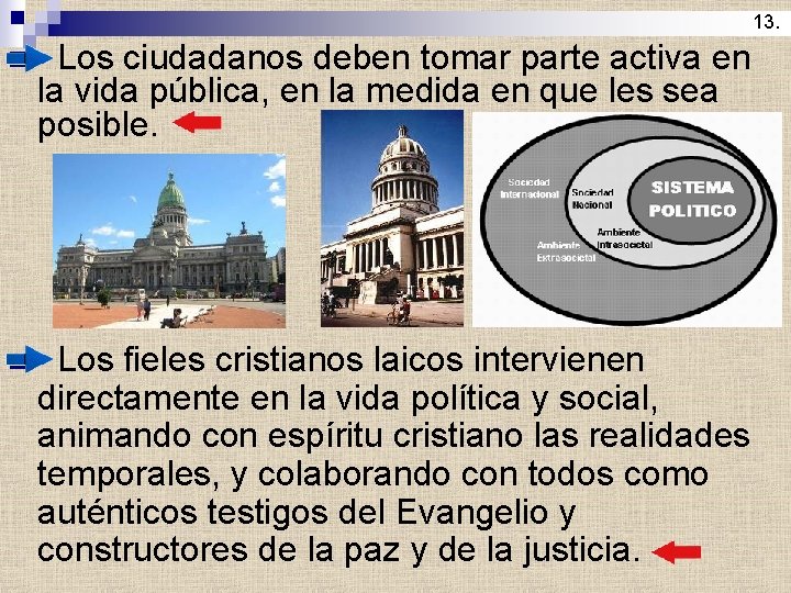 13. n Los ciudadanos deben tomar parte activa en la vida pública, en la