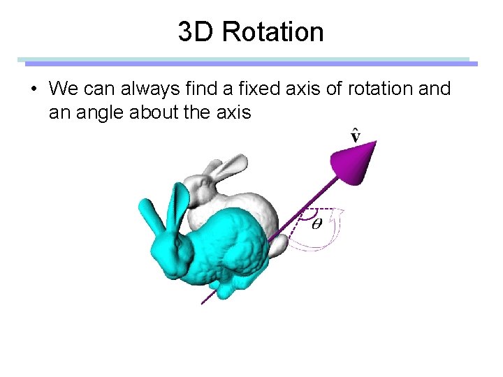 3 D Rotation • We can always find a fixed axis of rotation and