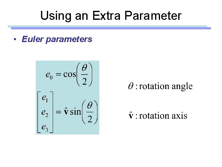 Using an Extra Parameter • Euler parameters 