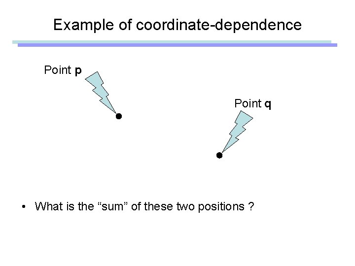 Example of coordinate-dependence Point p Point q • What is the “sum” of these