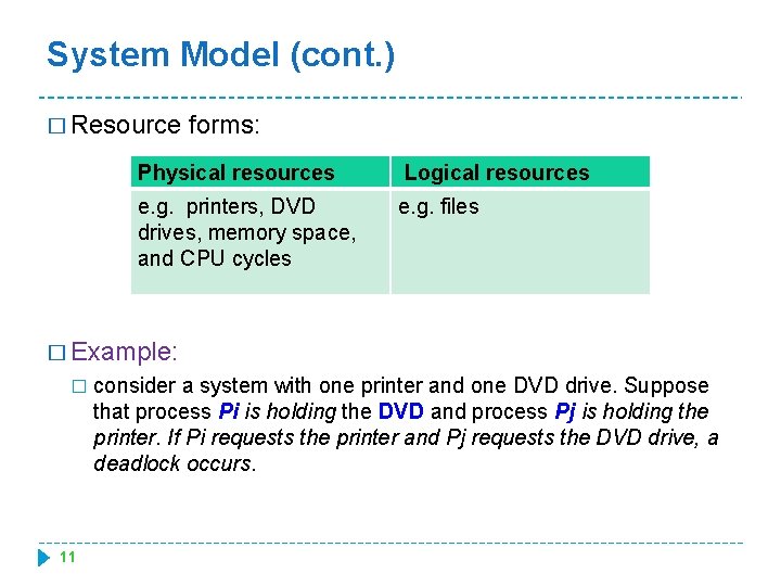 System Model (cont. ) � Resource forms: Physical resources Logical resources e. g. printers,