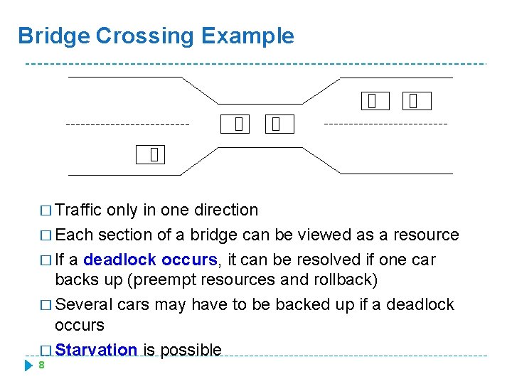 Bridge Crossing Example � Traffic only in one direction � Each section of a