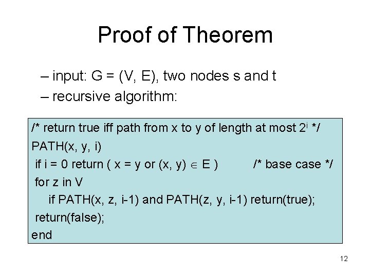 Proof of Theorem – input: G = (V, E), two nodes s and t
