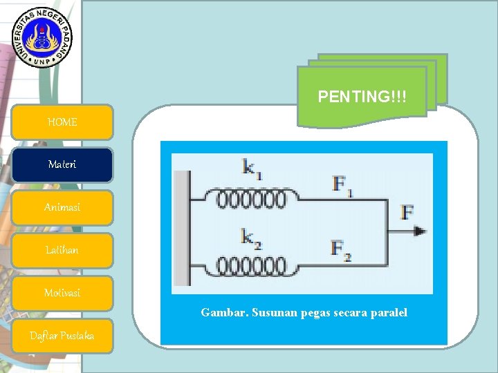 PENTING!!! HOME Materi Animasi Latihan Motivasi Gambar. Susunan pegas secara paralel Daftar Pustaka 