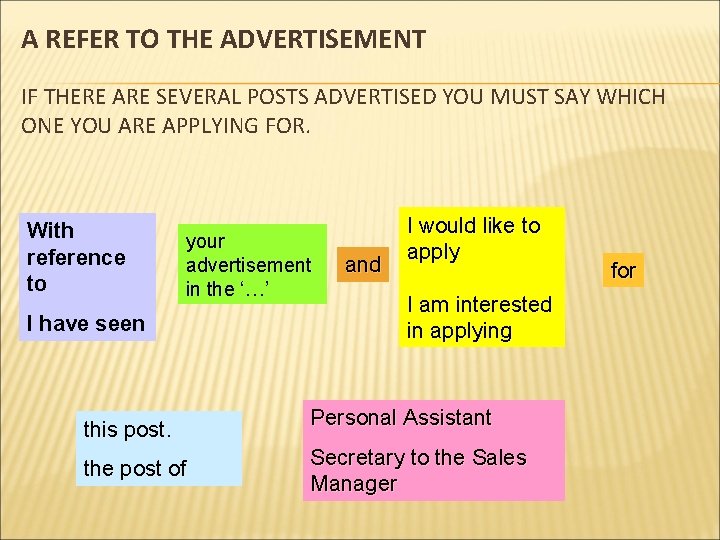 A REFER TO THE ADVERTISEMENT IF THERE ARE SEVERAL POSTS ADVERTISED YOU MUST SAY